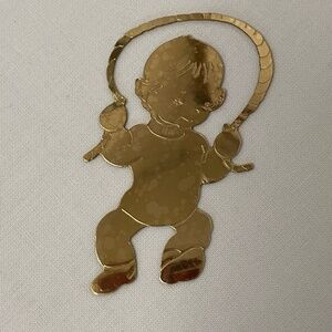 New Vintage 1976 Lillian Vernon Lillikins Metal Ornament Baby Toddler Jump Rope